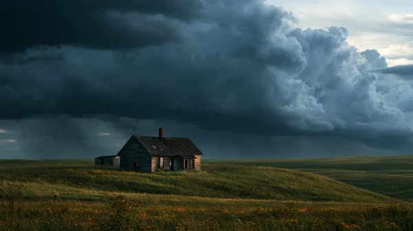 Lone Farmhouse under Approaching Storm Clouds - Nature & Landscape wallpaper