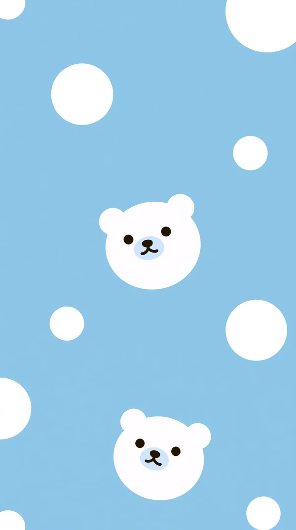 水色の泡に浮かぶ白熊の顔 - 青 スマホ - かわいい / イラストの壁紙