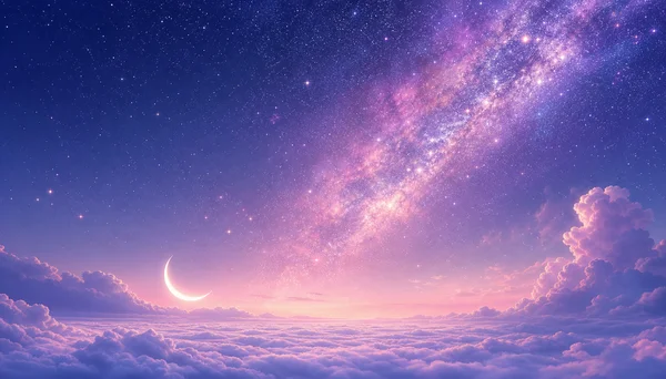 紫の天の川が流れる夢の空 - ブルー 4K - ファンタジー・宇宙 / 空・星空・夕景の壁紙