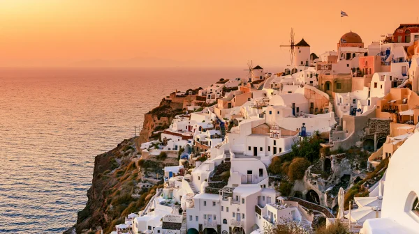Oia Village on Santorini in Sunset Light - Architecture & Cities / Sky, Stars & Sunsets wallpaper