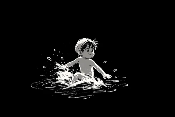 波しぶきと少年 - イラストの壁紙