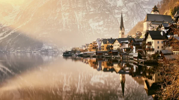 Lakeside Church Town in Morning Fog - Architecture & Cities wallpaper