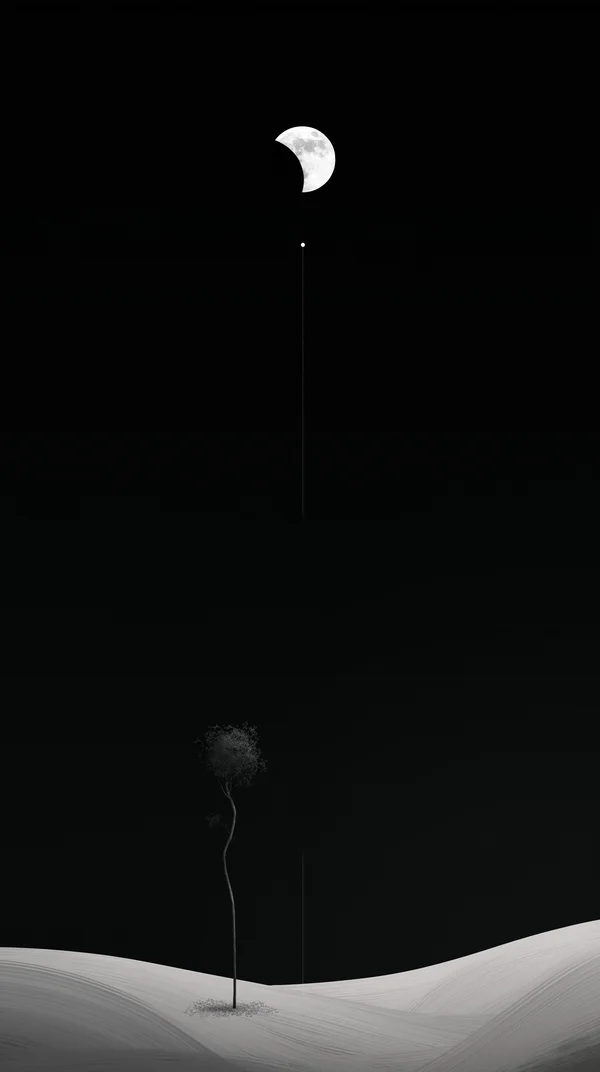 A Lone Tree Under the Moonlit Night - Mono Smartphone - Nature & Landscape / Life & Food wallpaper