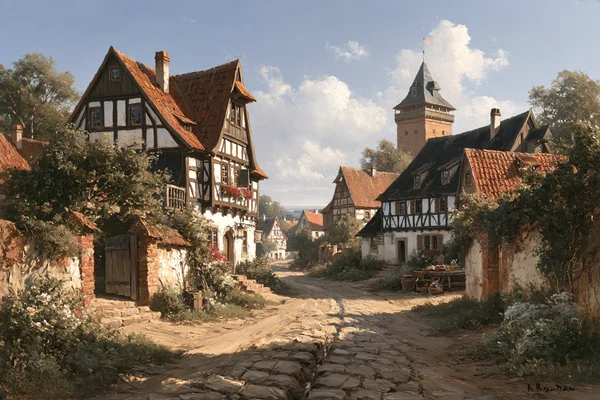 Timber-Framed Village Lane - Sunlit Afternoon - Heritage & Ruins / Architecture & Cities wallpaper