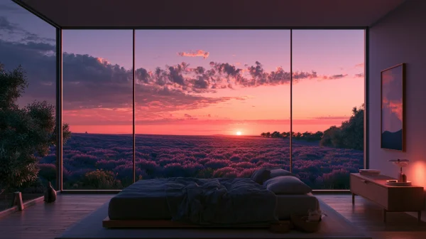 Bedroom with Big Windows over a Sunset Sea - Life & Food / Sea, Lakes & Water wallpaper