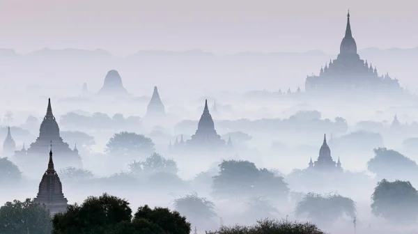 Distant Pagodas Floating in White Fog - Heritage & Ruins wallpaper
