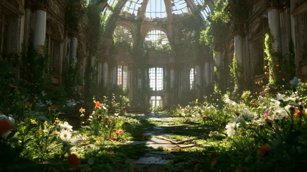 Flower-Filled Ruined Glass Hall - Flowers & Plants / Heritage & Ruins wallpaper