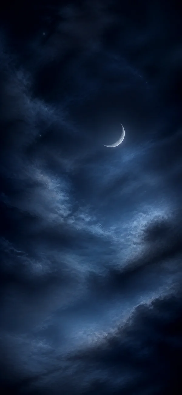 A Slender Moon Between Clouds - Blue Phone - Sky, Stars & Sunsets wallpaper