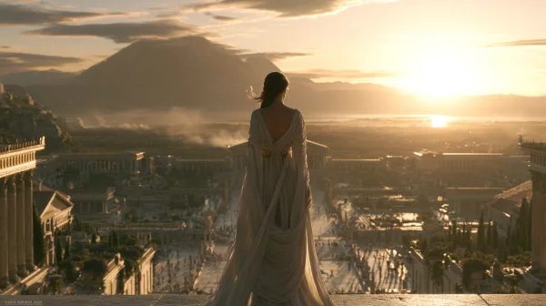 Woman in a White Gown Facing the Sunset - Fantasy & Space wallpaper