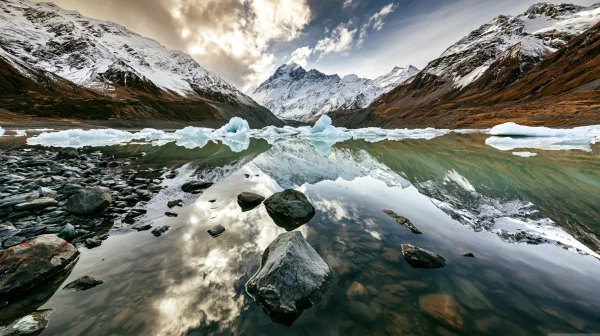 Rocks and Clouds Reflected on a Glacier Lake - Nature & Landscape / Sea, Lakes & Water wallpaper
