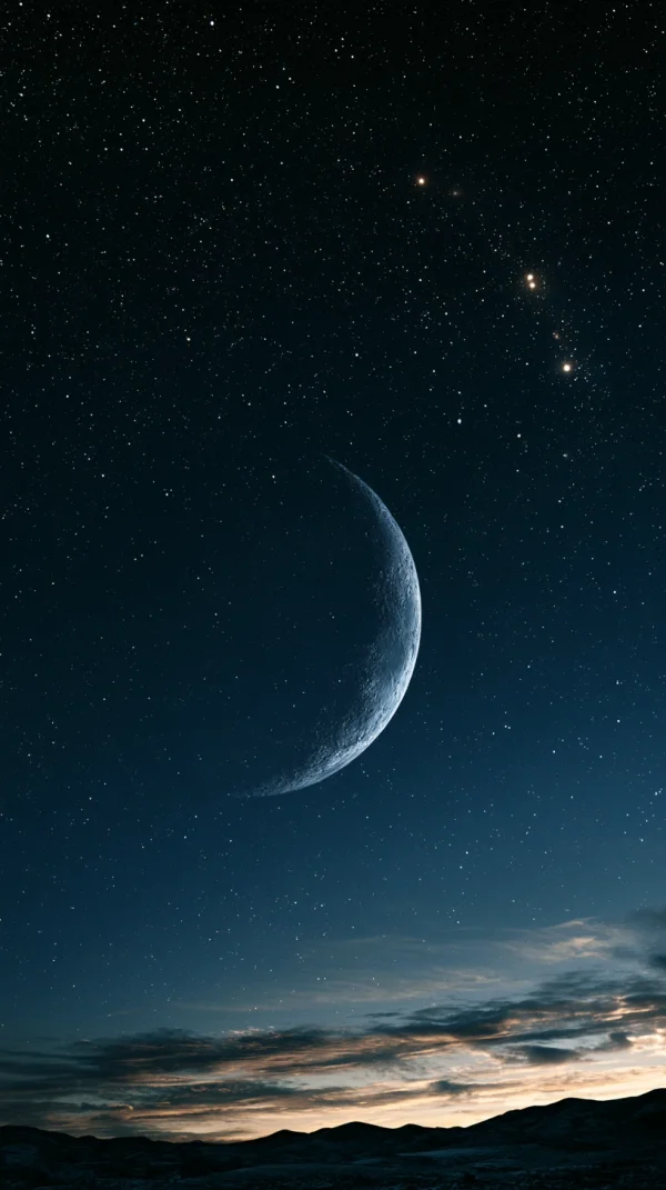 Thin Crescent Moon in a Starry Sky - Sky, Stars & Sunsets wallpaper