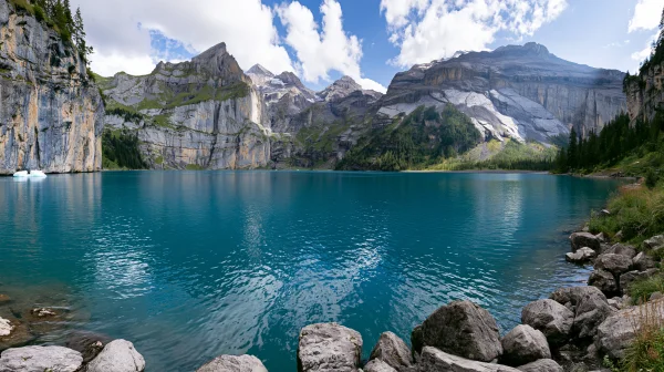 Alpine Lake Reflecting White Clouds and Falls - Sea, Lakes & Water wallpaper