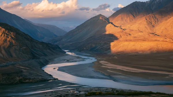 Winding River in a Sunlit Mountain Valley - Nature & Landscape / Sea, Lakes & Water wallpaper