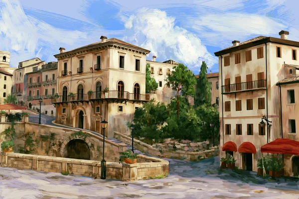 イタリアの広場の絵 - イラストの壁紙