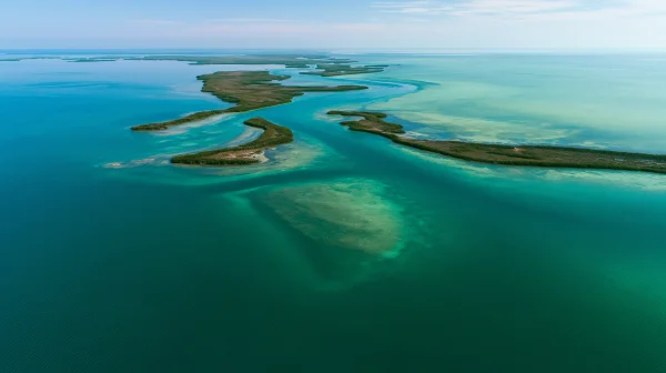 Aerial View of Turquoise Shallows and Islands - Sea, Lakes & Water wallpaper