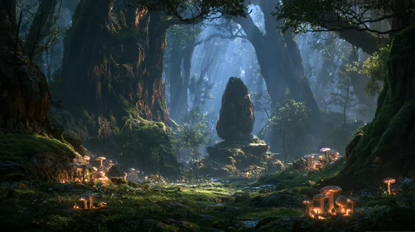 Standing Stone Among Giant Forest Trees - Nature & Landscape wallpaper