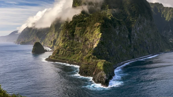 Sea Meeting a Misty Green Headland - Sea, Lakes & Water wallpaper
