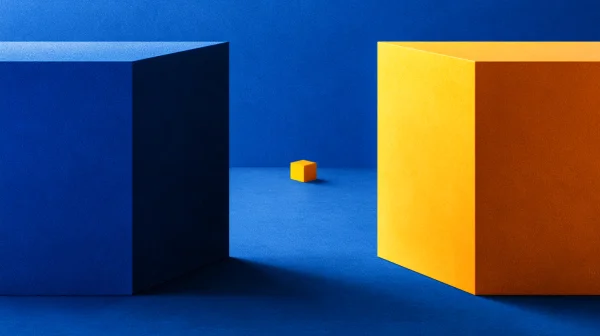Blue and Yellow Geometric Solids in a Blue Space - Minimal & Abstract wallpaper