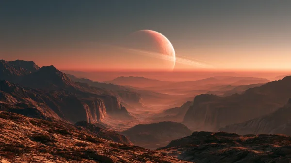 赤い大地に浮かぶ惑星の壁紙 - ファンタジー・宇宙 / 自然・風景