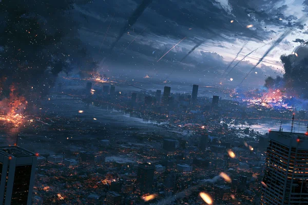 積乱雲と紅蓮の街 - ファンタジー・宇宙 / 建築・都市の壁紙