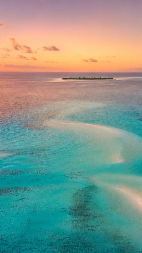 A Tiny Island on an Atoll at Dusk - Blue Phone - Sea, Lakes & Water / Sky, Stars & Sunsets wallpaper