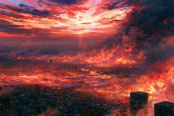 A City Sky Consumed by Fire - Fantasy & Space / Architecture & Cities wallpaper