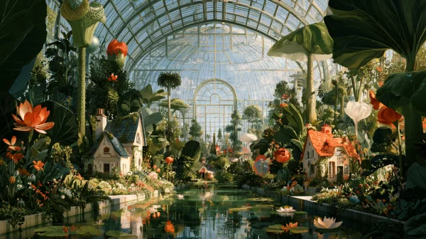 Glass-Roofed Conservatory and a Little Garden House - Flowers & Plants wallpaper