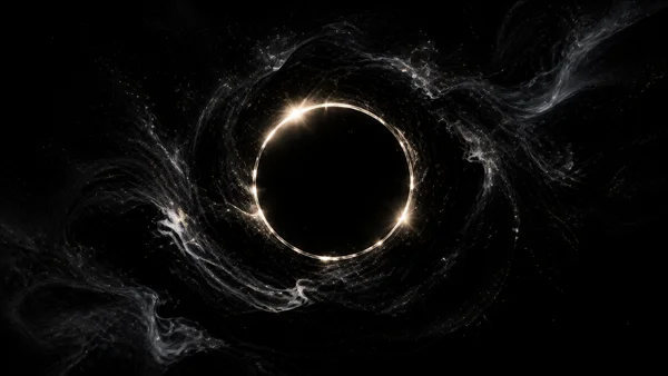 金環の日食と渦巻く星雲 - モノクロ 4K - ファンタジー・宇宙の壁紙