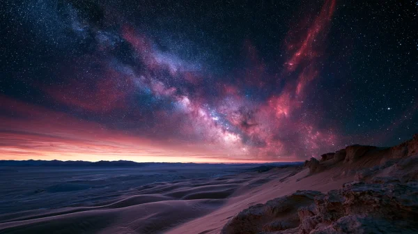 Magenta Galaxy over a Desert Night - Fantasy & Space / Nature & Landscape wallpaper