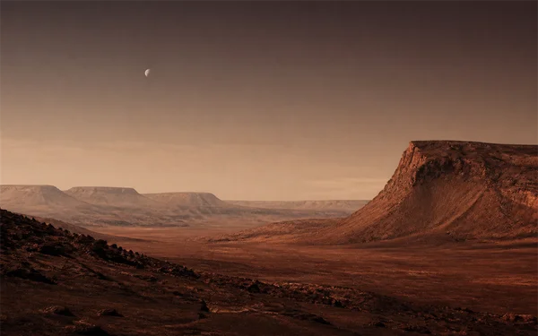Mesas and a Moon on the Red Planet - Orange Full HD - Fantasy & Space / Sky, Stars & Sunsets wallpaper