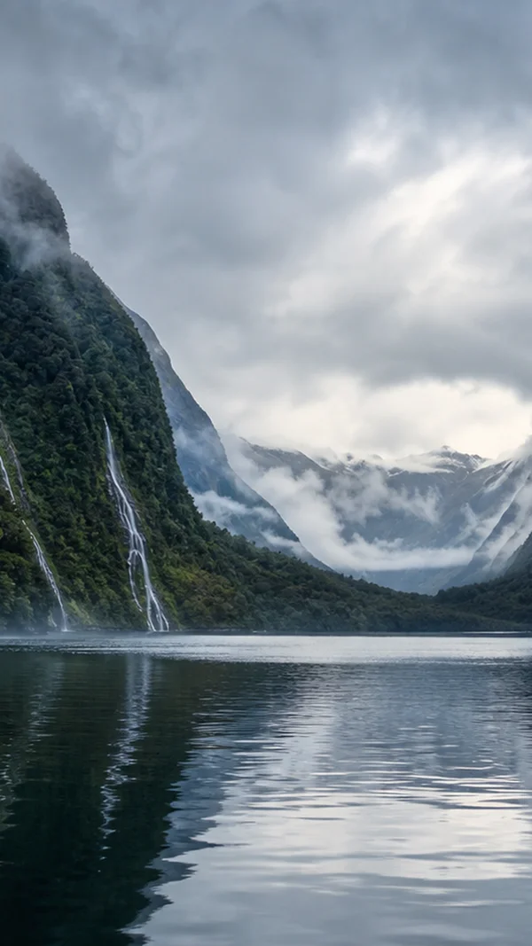 Waterfalls on a Cliff Wrapped in Mist - Mono Phone - Nature & Landscape / Sea, Lakes & Water wallpaper