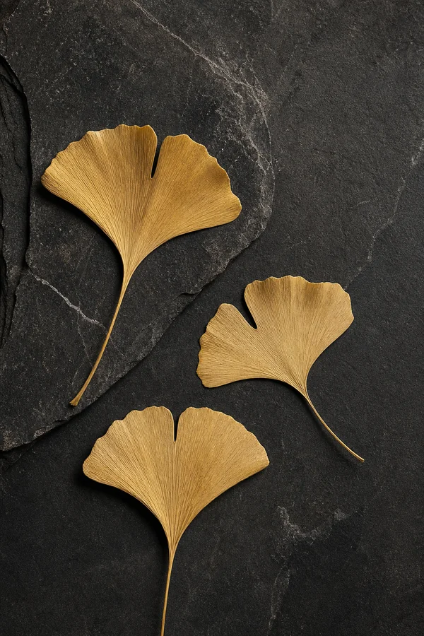 Three Ginkgo Leaves on Black Stone - Orange Phone - Minimal & Abstract wallpaper