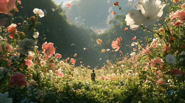 Sunlit Garden Path Lined with Blooming Roses - Flowers & Plants wallpaper