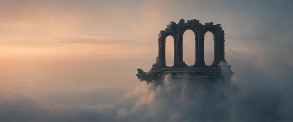 Ruins Left Above the Clouds - Orange 4K - Fantasy & Space / Heritage & Ruins wallpaper