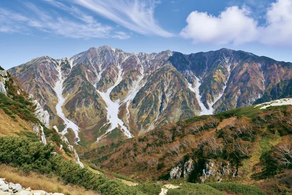 残雪の山肌と夏の空の壁紙 - 自然・風景