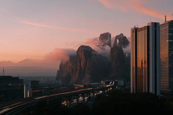 Dusk City Beside Cliffs and Tall Buildings - Architecture & Cities wallpaper