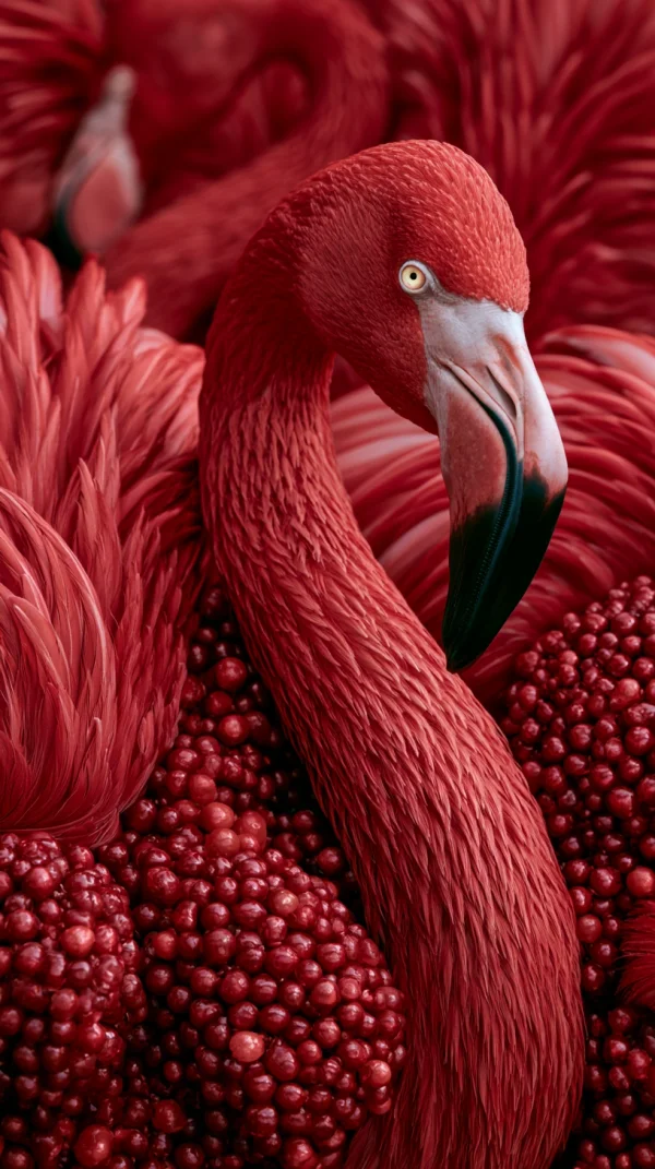 Pink Flamingo Feathers and Red Berries - Animals wallpaper
