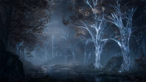 青く発光する水晶の森 - ブルー フルHD - ファンタジー・宇宙 / 自然・風景の壁紙