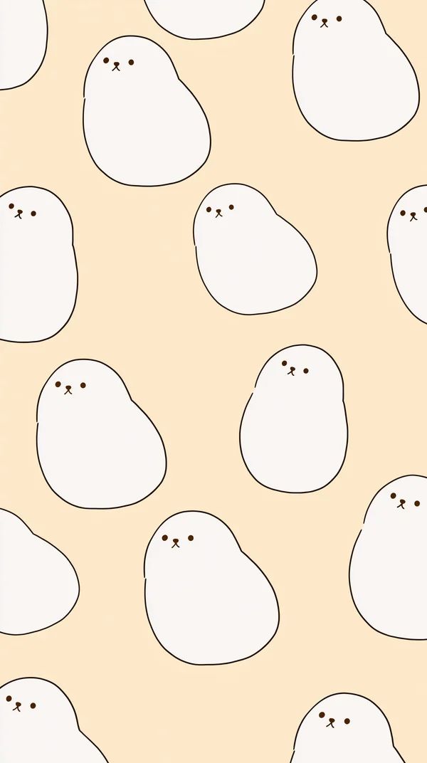 並んだあざらしたちの午後 - オレンジ スマホ - かわいい / イラストの壁紙