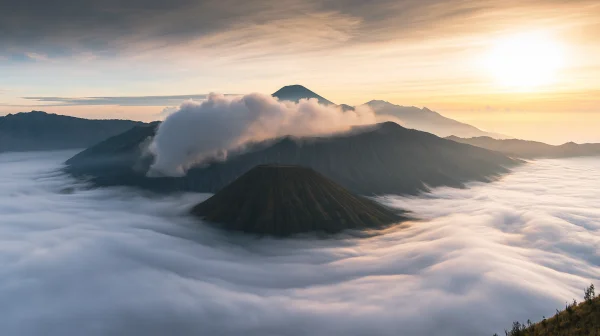 Volcanic Caldera Floating in a Cloud Sea - Sea, Lakes & Water / Fantasy & Space wallpaper