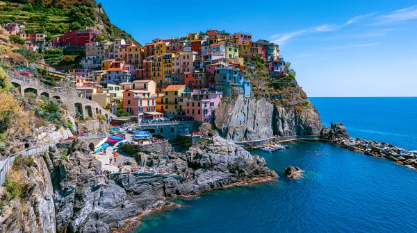 Colorful Cliffside Town above the Blue Sea - Architecture & Cities / Sea, Lakes & Water wallpaper