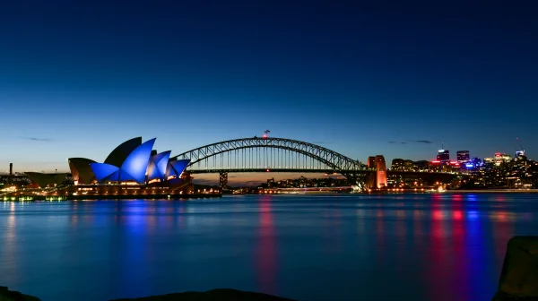 Blue-Lit Sydney Harbour at Night - Architecture & Cities wallpaper