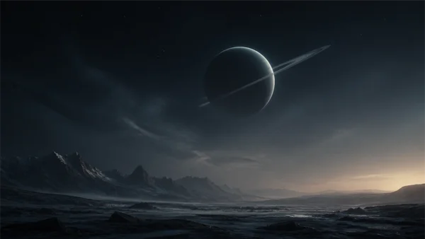 A Ringed Planet Over the Barren Land - Mono 4K - Fantasy & Space wallpaper