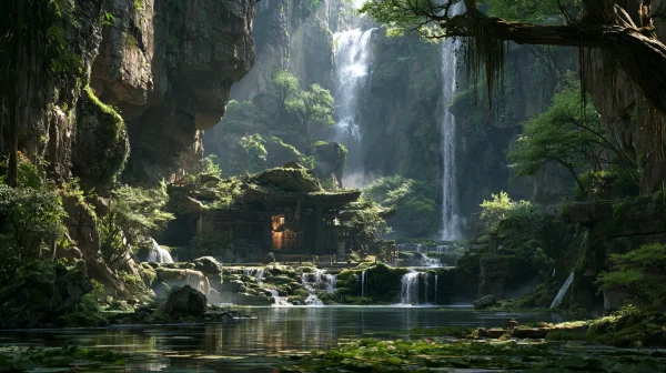 Hidden Forest Retreat by a Mossy Waterfall - Sea, Lakes & Water / Nature & Landscape wallpaper