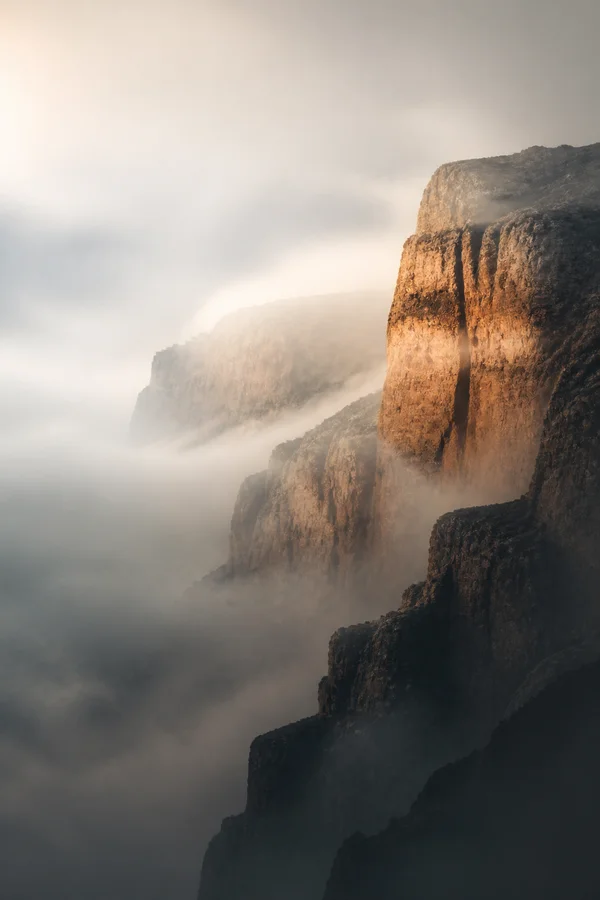 Cliffs Breaking Through Morning Mist - Orange Phone - Nature & Landscape wallpaper