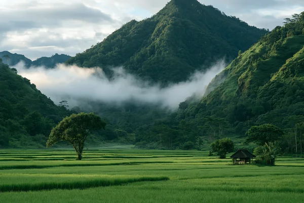 霧の朝の牧草地 - 自然・風景の壁紙