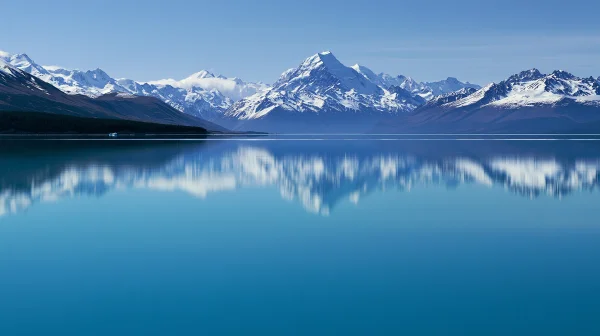 青い湖に映る雪のマウント・クックの壁紙 - 海・湖・水辺 / 自然・風景