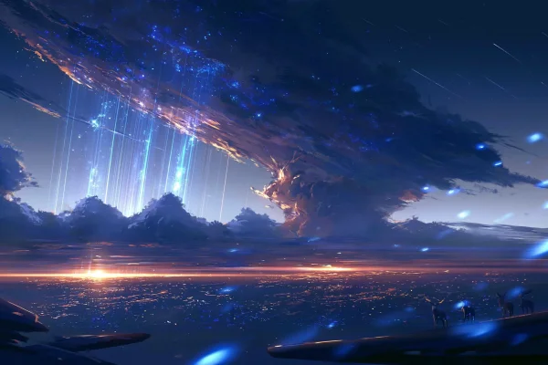 流星が降る幻想的な夜空の雲海の壁紙 - 空・星空・夕景 / ファンタジー・宇宙