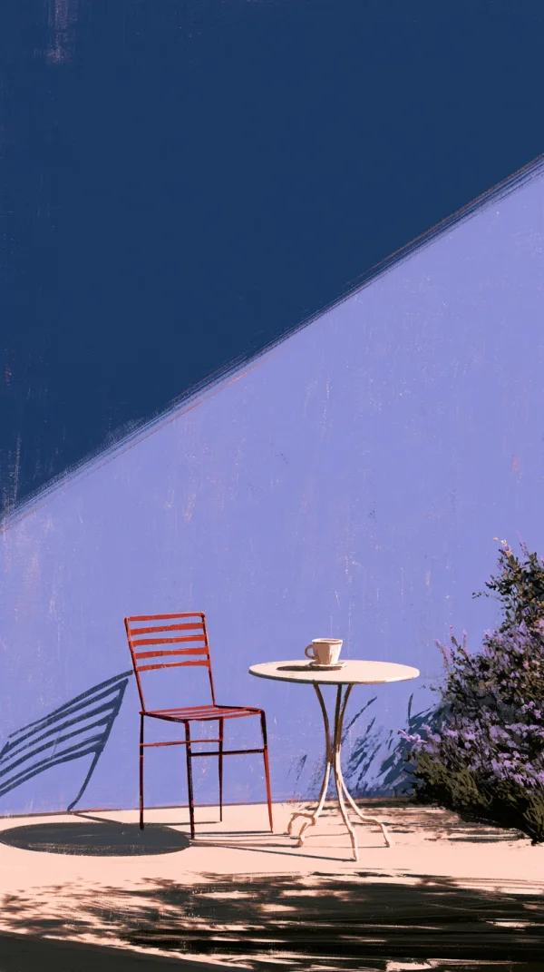 Red Chair and Cafe Table under a Violet-Blue Sky - Life & Food wallpaper