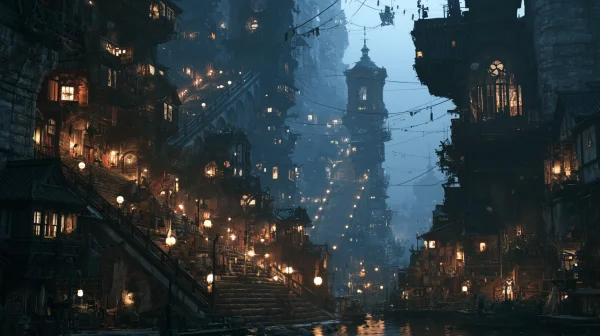 Cliffside Town of Strung Lights at Night - Architecture & Cities wallpaper